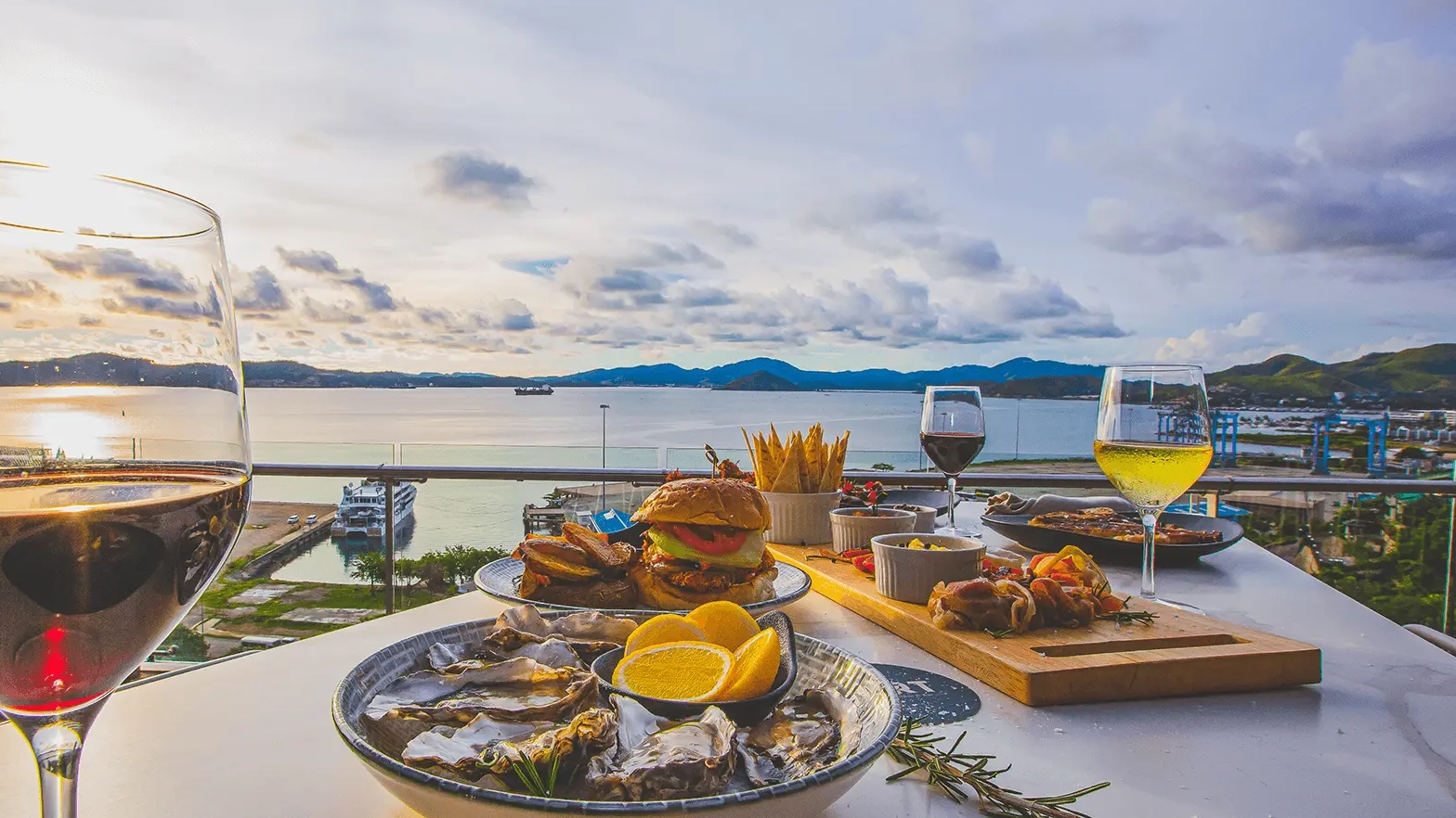 Dishes at Port Terrace Restaurant on Verandah overlooking the harbour