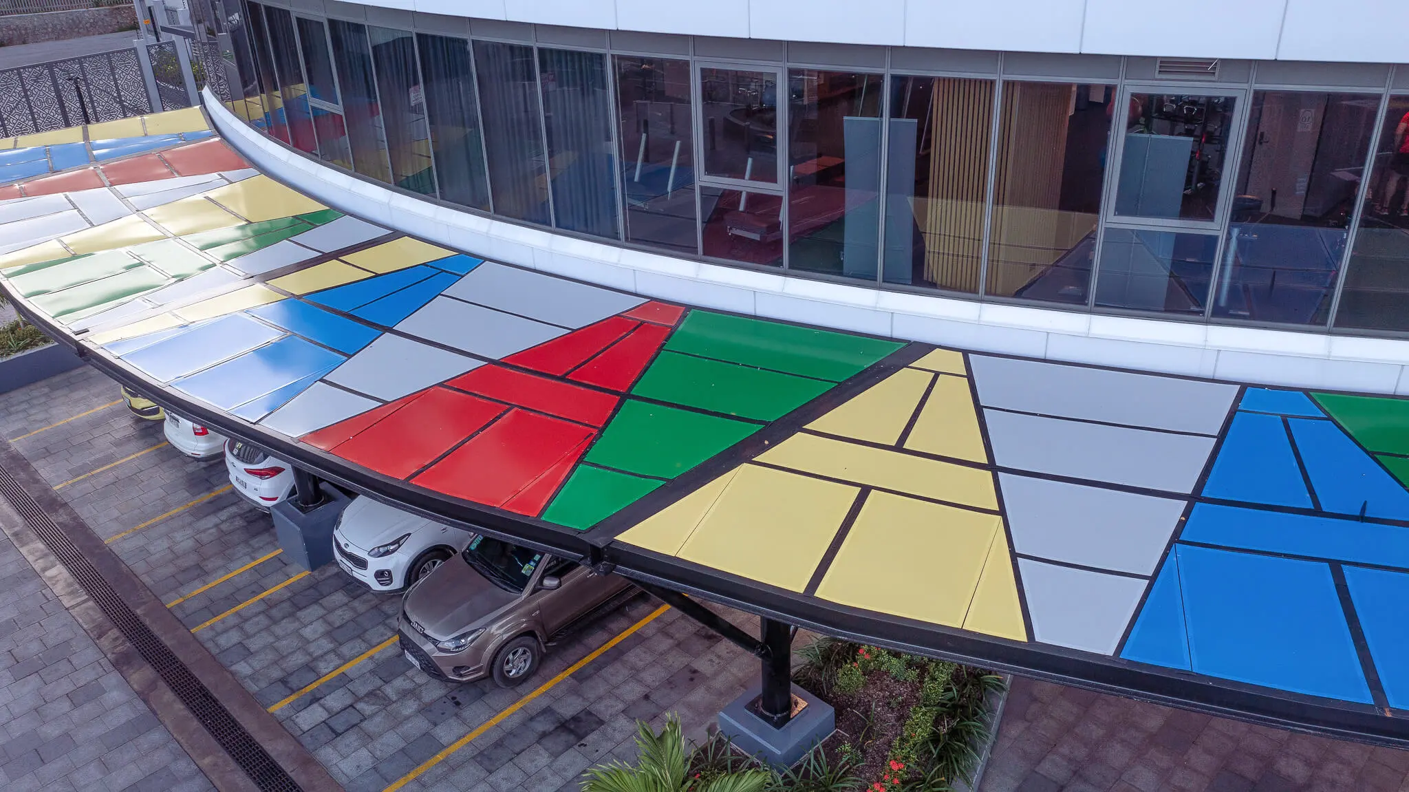 Crowne Plaza colourful carpark awning