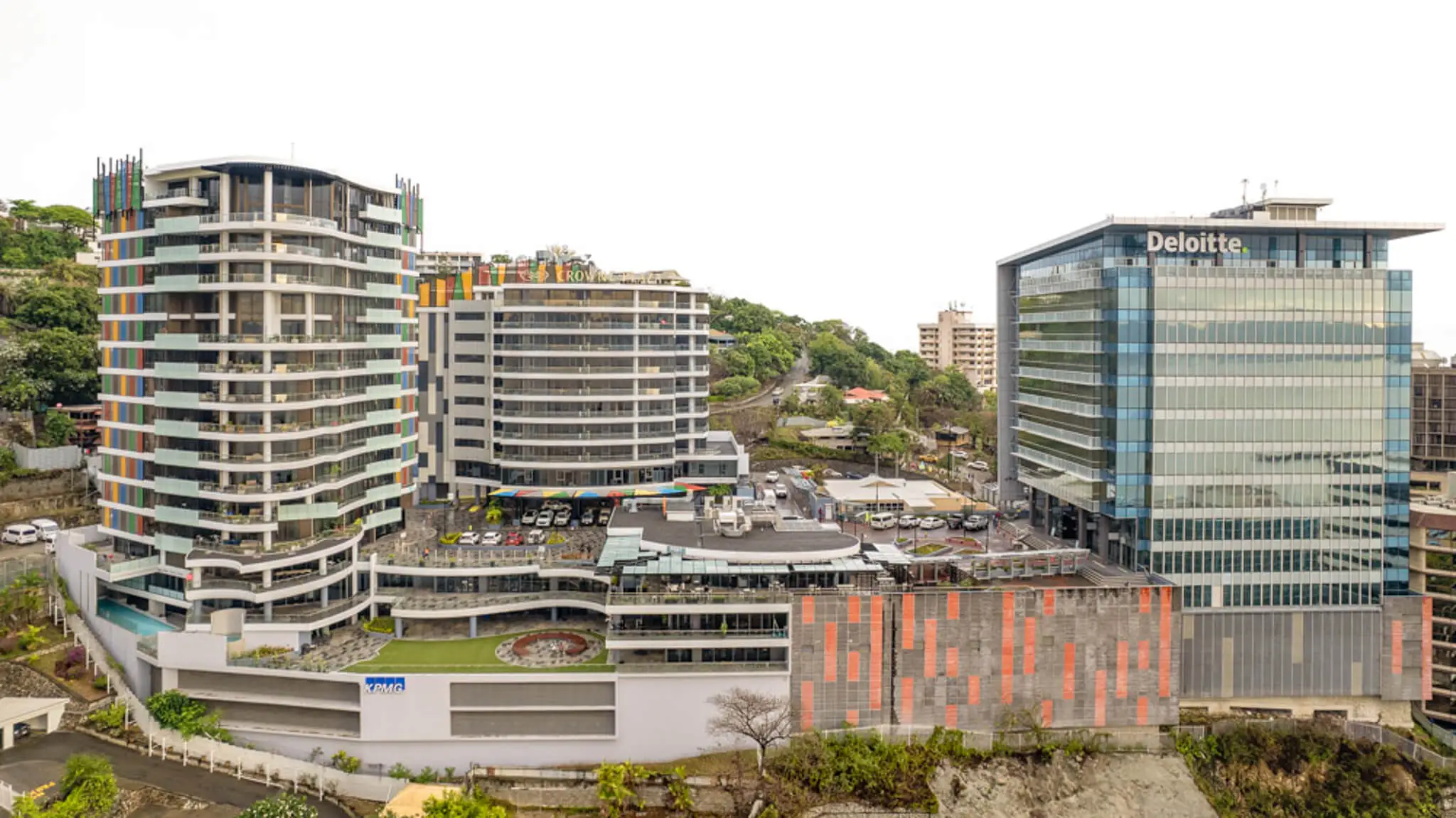 Drone photo of Nambawan Super Plaza front view with Commercial Plaza