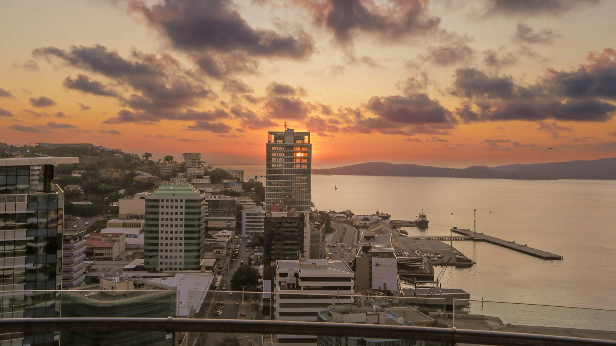Image of sunset at Port Moresby from The Apex Penthouse Apartments