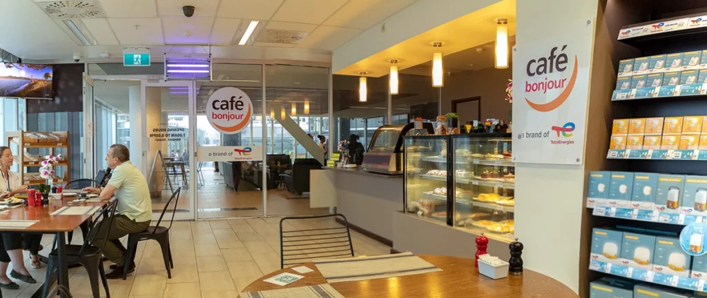 Panoramic photo of cafe interior